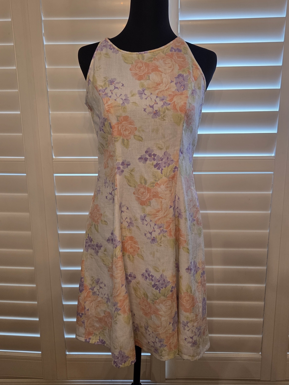 Floral Sleeveless A-Line Dress in Pastel Peach & Lavender